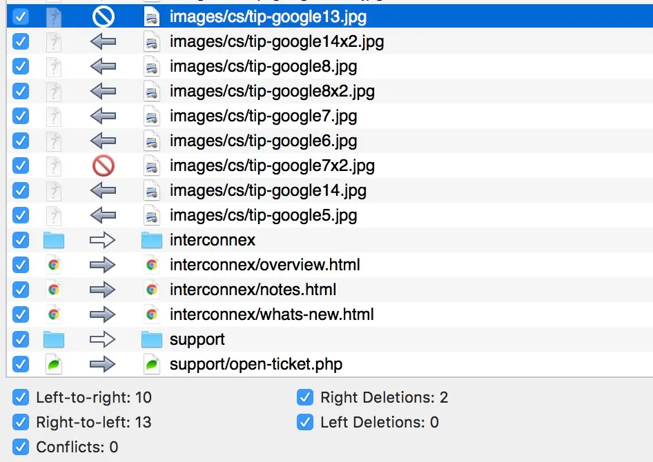 chronosync window showing the operations that will be executed during the syncing operation.