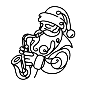 This image has an empty alt attribute; its file name is santa-playing-sax-bw.webp